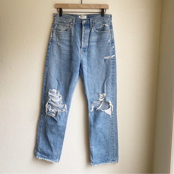 Agolde 90's Jean Mid Rise Light Wash Distressed - Picture 2 of 9
